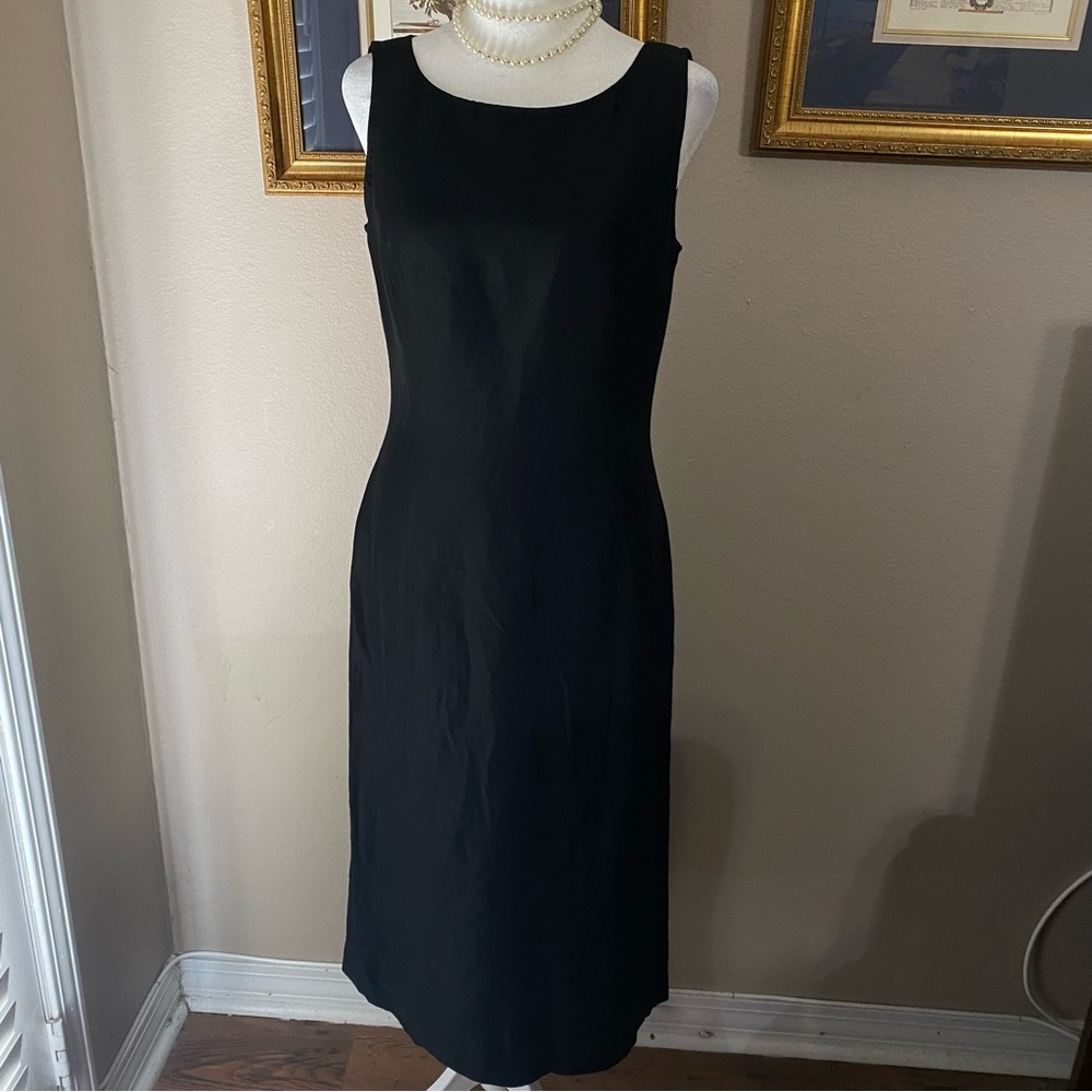 Ann Taylor Size 4 Linen Blend Black Dress Maxi Sleeveless LBD Back Zip & Slit - Picture 3 of 10